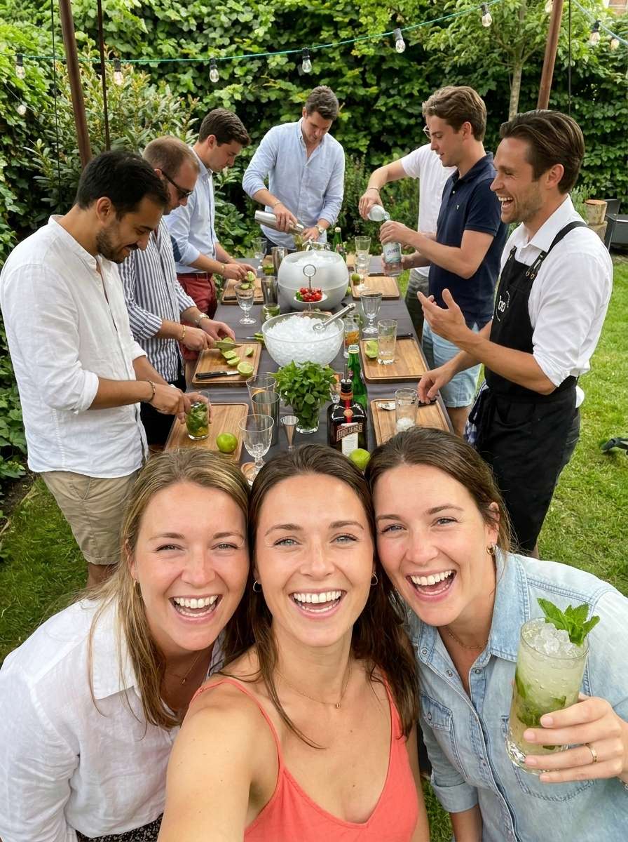 Gasten maken mojito's samen tijdens een workshop